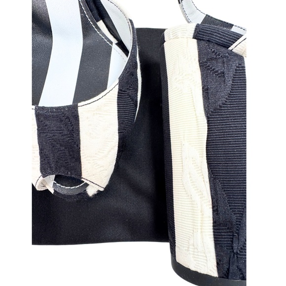 Dolce & Gabbana Peep Toe B/W Striped Brocade Fabric Sandals - Picture 10 of 13